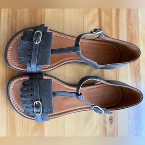 Chie Mihara charcoal Leather T-Strap Sandals with Buckle Detail 8.5